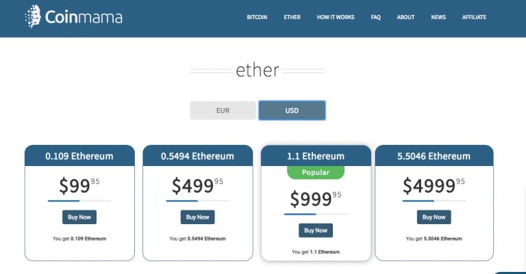 Como comprar Ethereum: comprando Ether em Coinmama.