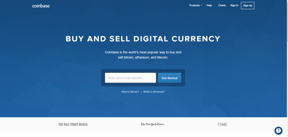 Como comprar Ethereum: Página inicial da Coinbase.