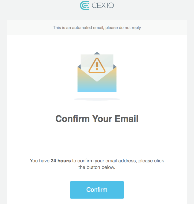 Como comprar Ethereum: Cex.io email de confirmação.