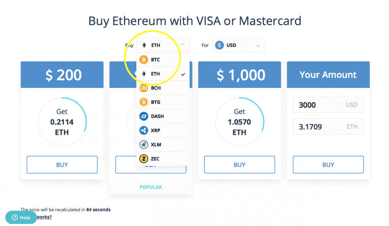 Como comprar Ethereum: Comprando criptomoeda com VISA ou Mastercard.