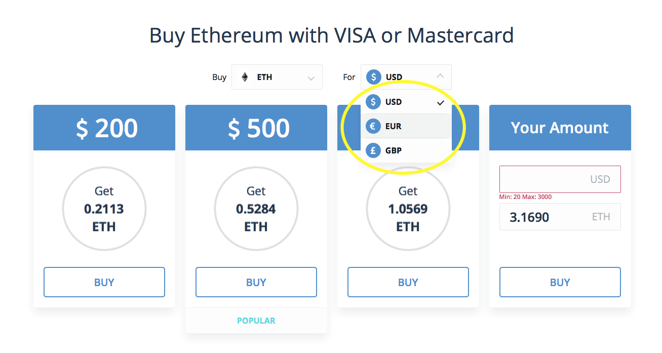 Como comprar Ethereum: comprando criptomoeda com moedas diferentes.