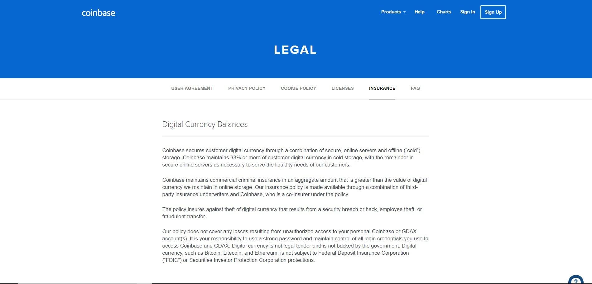 Revisão da Coinbase: página legal da Coinbase.