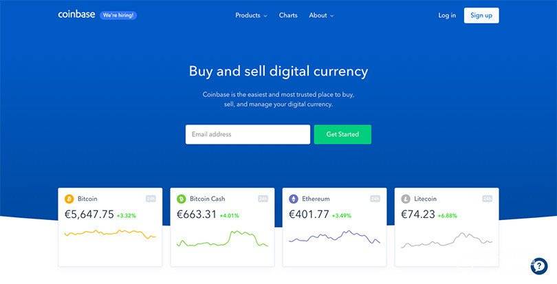 Coinbaseレビュー：Coinbaseフロントページ。