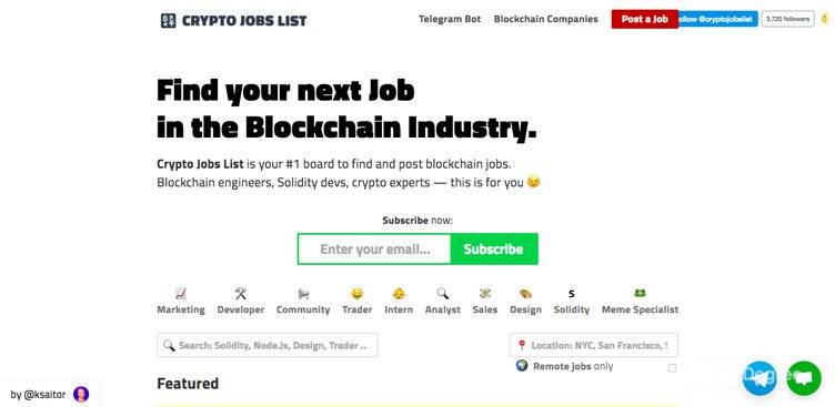 Blockchain Jobs: site da Cryptojobslist